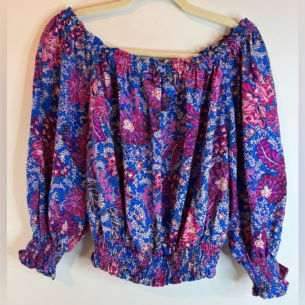 RACHEL Rachel Roy Vibrant Floral Crop Top Blouse Blue and Pink Size L